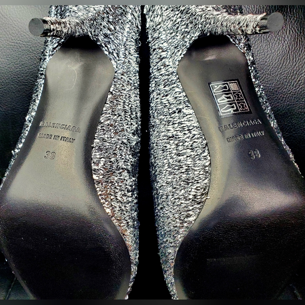 Balenciaga Sq Knife Mule Heels Silzer Sz38 Brand New - Picture 9 of 13